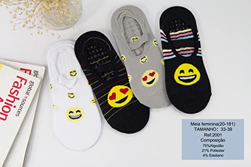 Kit 4 Pares Meias Antiderrapante Pilates Sapatilha Estampas