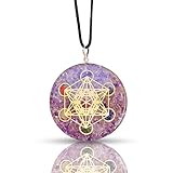 DARTEN Amethyst Metatron Merkaba Sacred Geometry Orgonite Pendant Adjustable Necklace Cord |...