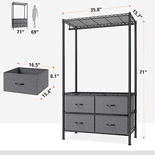 Raybee Clothing Racks For Hanging Clothes Rack Heavy Duty Clothing Rack Adjustable Portable Clothes Rack With Shelves Metal Wire Garment Racks For Hanging Clothes With 4 Fabric Drawers Freestanding #TOP6
