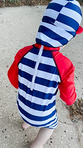 Adukide Infant Boy One Piece Zip Striped Boat Sunsuit With Sun Hat Bathing Suit Swimsuit Upf 50+ Swimwear Size 6-12 Months #TOP2