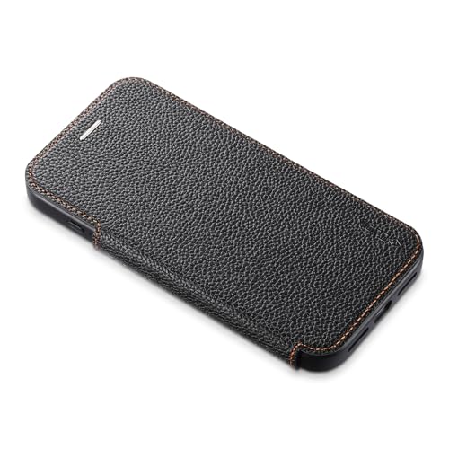 Image of Cubix Flip Cover for iPhone 15 | Pebble-Grain Texture | N52 High-Strength Magnet | Magnetic Wireless Charging Compatible | 2 Card Slot | Slim Full Cover (Black)