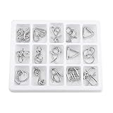 FILFEEL 15 Unids/Set IQ Test Rompecabezas Rompecabezas de Metal, Adultos y Niños Rompecabezas de Alambre de Metal,...