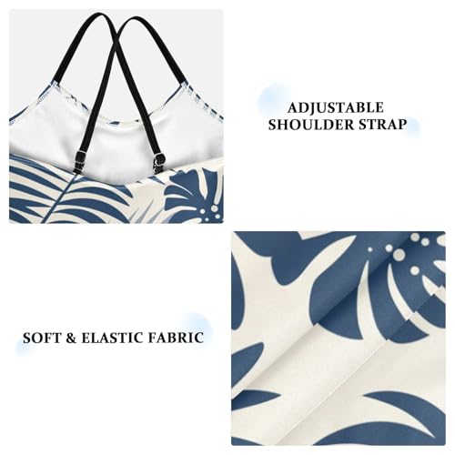 KLL Blue and White Girls 1 Piece Bathing Suit Summer Swimwear Adjustable Shoulder Strap Quick-Dry3