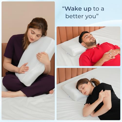 Image of CalmNest Anti-snoring Cervical 100% Memory Foam Pillow for Neck Pain & Shoulder Pain| Sleeping Pillow for Spondylitis Neck| Orthopaedic Ergonomic (1x 22 Blue Foam)
