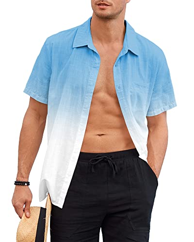 Mens Gradient Linen Shirts Casual Button Down Short Sleeve Beach Summer Shirts2