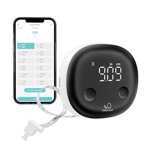 Fitdays Smartes Körpermaßband mit Bluetooth & LED-Bildschirm | Körperfett-BMI-Messung + App-Tracking für Fitness/Abnehmen | Automatisch Einziehbar & Tragbar (Schwarz)