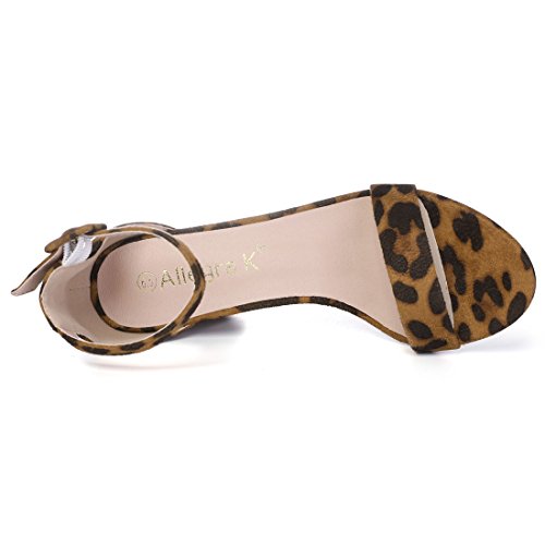 Allegra K Women's Ankle Strap Block Heel Leopard Brown Sandals - 8 M Us #TOP3