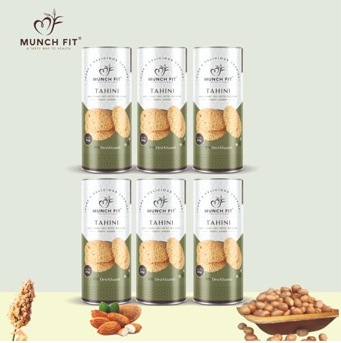 Image of Munch Fit Jowar Sesame Oats Tahini Cookies | Egg Less Cookies Made with Desi Khand 125gm Pack of 6 | Healthy Multigrain Cookies | High Protein, Fiber Gluten Free | Natural Snack for Tea, Coffee & Kids