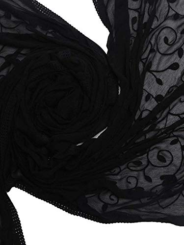 Dupatta Embroidery Chiffon Hijab Scarf Indian Women Chunni Shawl Head Neck Wrap Stole Casual Wear Occasion for Girls (Black)3