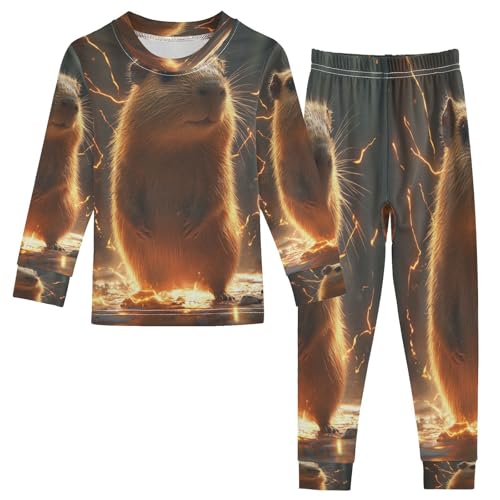Pajama Sets Long Sleeve Glowing Capybara with Sparks Soft Comfy Sleepwear 2 Piece PJS 3-8T