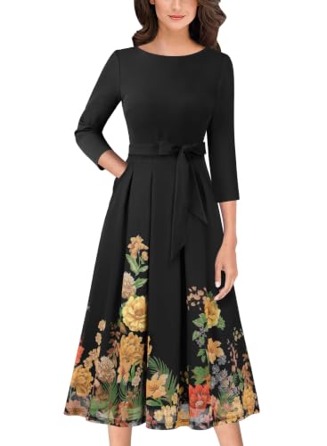 Image of VFSHOW Womens Work Business Casual Church Pockets Belted A-Line Midi Dress