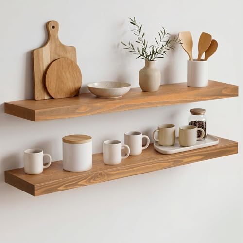 Homeforia 30 inch Golden Oak Floating Shelf, High End Solid Real Wood 30inch Small Floating...