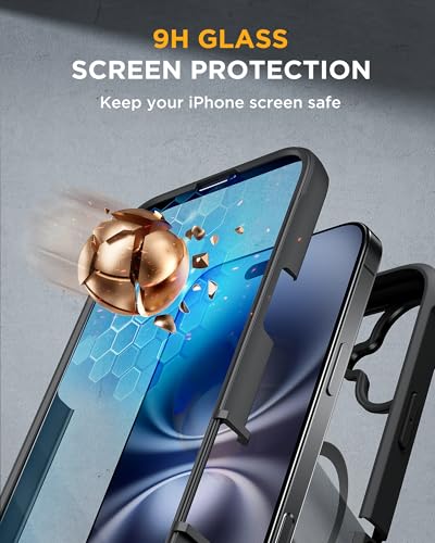 Image of Miracase Magnetic for iPhone 16 Plus Case Full-Body Phone with Built-in Glass Screen Protector, [Compatible with MagSafe] Military Drop Proof 16 Plus Cover Bumper 6.7 inch, Black