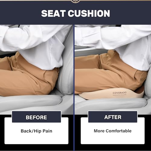 Image of Coverado Seat Cushion Pillow for Car Office Chair, Ergonomic Memory Foam Desk Chair Cushion Back Support Pillow, Sciatica & Back & Tailbone Pain Relief Cushion