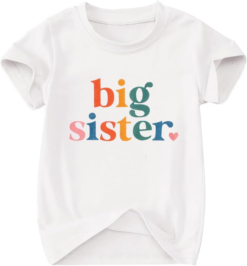 Toddler Big Sister T-Shirt Big Sis Sibling Reveal Crewneck Tee Baby Girls Short Sleeve Announcement Summer Cute Top