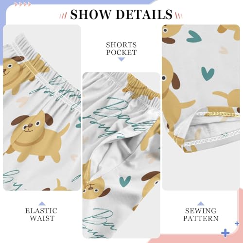 Boys' Pants Cute Dog and Hearts White Long Bottoms Jogger Pants Elastic Waist Trousers with Pockets S-XL4