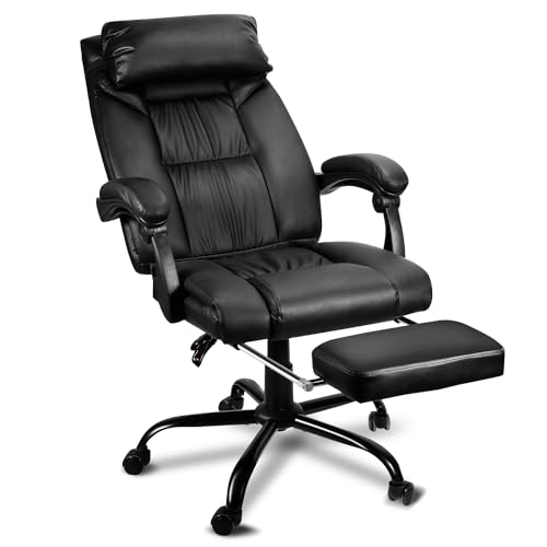 Izrielar Silla de oficina ejecutiva, silla ergonómica de escritorio con reposacabezas, capacidad de carga máxima de 200 kg, silla giratoria con ruedas silenciosas, color negro