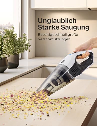Handstaubsauger, Leistungsstarker, Tragbarer, Leichter, kabelloser Handstaubsauger Akku mit 25–30 Minuten Langer Laufzeit, Wiederaufladbarem Akku und Schnellladung für Auto, Teppich, Treppe, Tierhaare