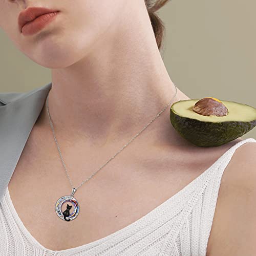 CRMAD Cat Necklace for Women Sterling Silver Crystal Celtic Moon Pendant Irish Jewelry2