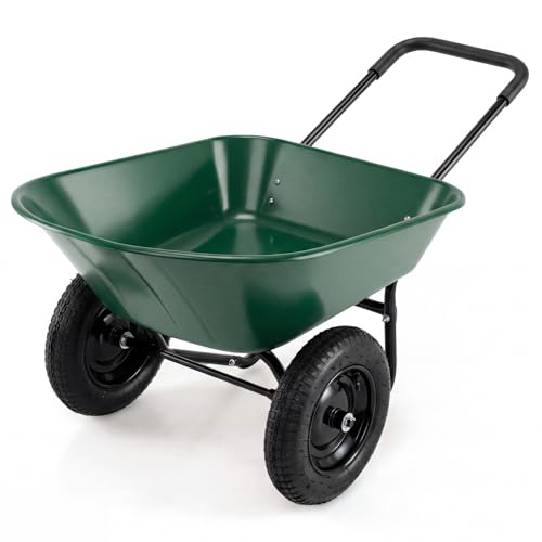 Goplus Dual Wheel Wheelbarrow, Heavy Duty Garden Cart, Utility Cart with Two 14 inches Pneumatic Tires for Outdoor Lawn...