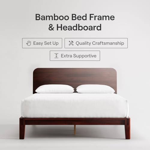 Image of Nectar Bamboo Platform Bed Frame & Headboard - Walnut - California King - Floating Center Support Legs - 12 inch Height - Tool Free Set Up - Sturdy Wooden Support Slats - Holds Up To 800 Pounds