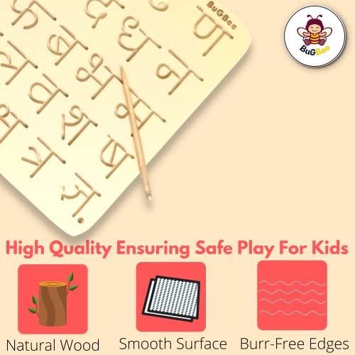 Image of BuGBee Wooden Slate for Kids Hindi Varnamala Letters Tracing Board | Alphabet Montessori Educational Puzzle Toys for 2+ Years Old Kids | Safe & Natural ABCD Board to Develop Memory & Writing Skills