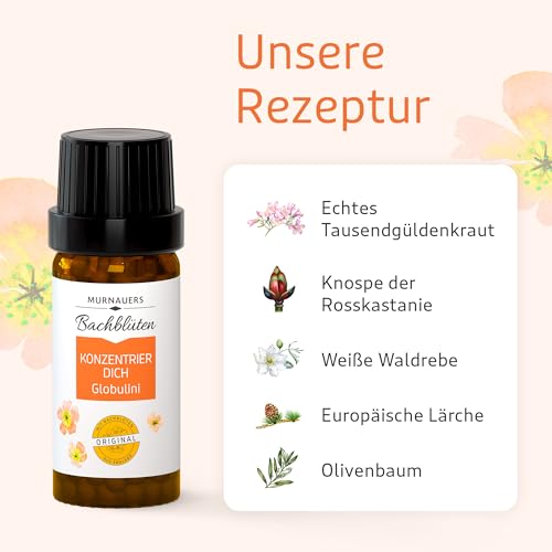 Murnauers Bachblüten Konzentrier Dich Globulini 3 x 10 g | Achtsamkeit und Inspiration| Mit Original Bachblüten nach Edward Bach aus England|Hergestellt in Deuschland