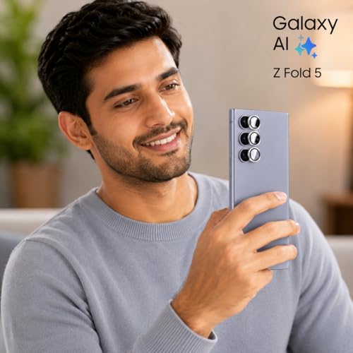 Image of FIRST MART Tempered Glass for Samsung Galaxy Z Fold 5 5G with Silver Camera Ring Guard & Installation Kit | HD Clear Edge-to-Edge Screen Protector, Scratch Resistant, Case-Friendly | Pack of 1