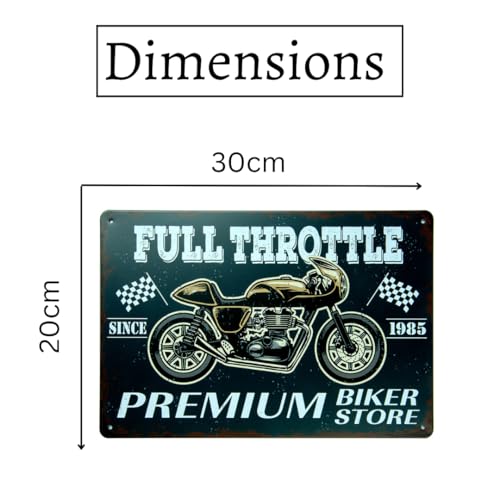 Image of Decorative Retro Metal Signs Wall Plate - 12x8 Inch (Full Throtle Since 1985) | Weatherproof Vintage Metal Sign Plate for Cafe, Home, Bar, Garage | Decorative Wall Hanging Sign Board