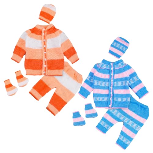 toyific Unisex New Born Baby Boys/Girls Woolen Round Neck Front Open Sweater Set with Pyjami, Cap and Pair of Booties – Combo Pack of 2