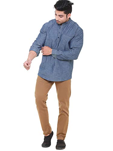 Image of Men's Linen Chinese Collar Full Sleeve Plus Size Short Kurta