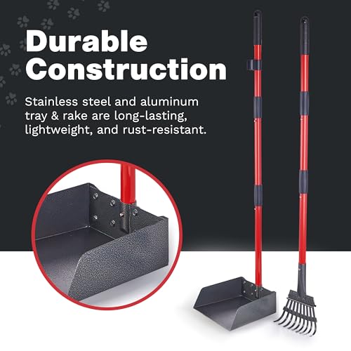 Image of Pawler Pooper Scooper for Large Dogs and Small Dogs, Metal Poop Scooper Set with Long Handle Rake and Heavy Duty Tray for Yard, Grass, Dirt or Gravel, Heavy Duty Aluminum Poop Picker Upper