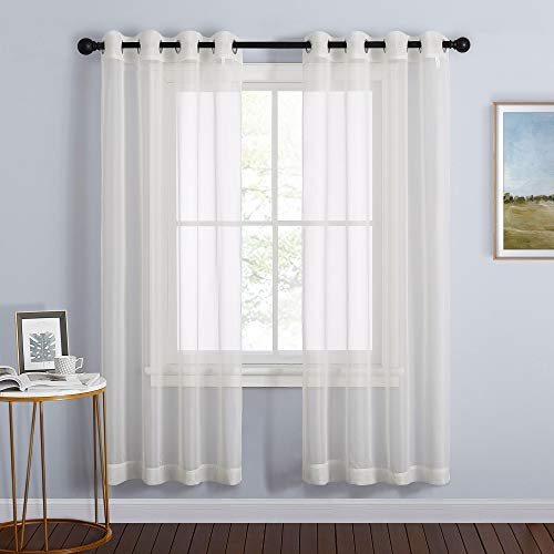 Image of NICETOWN Sheer Window Curtains 72 inches Long, Silver Grommet Light Filtering Window Drapes Airy & Breathable Living Room Voile Panels for Flat /Apartment, Beige, 108 inch W Total 2 Pieces