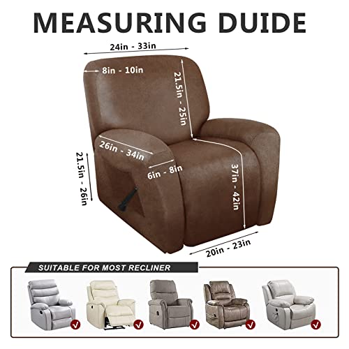 Molasofa Leather-Look Spandex Recliner Chair Covers,4-Piece Recliner Cover With Pocket,Soft Non Slip Recliner Covers For Recliner Chair,Washable Furniture Protector (Brown) #TOP7