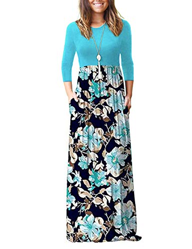 Image of WNEEDU Women's 3 /4 Sleeve Casual Loose Long Maxi Dresses with Pocket