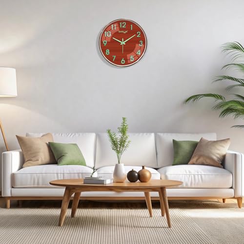 Image of RANDOM Modern 12.75INCH Wall Clock with 3D Radium Numbers, Silent Non-Ticking, Premium Copper Frame, Ultra Clear Glass for Living Room, Home Office