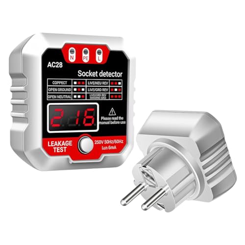Image of Serplex Socket Tester, Outlet Tester Receptacle Detector with Voltage LCD Display 250V 50Hz /60Hz Power Socket Checker Automatic Circuit Tester Polarity Voltage Test Wall Plug Electrical Tools-White