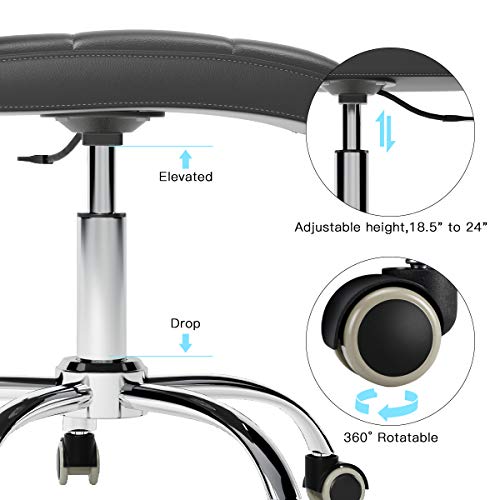 Outmaster 360° Office Desk Chair,Pu Adjustable Rolling Task Chair With Backrest For Barber,Office,Home, Computer,360° Swivel,Armless (Black) #TOP3