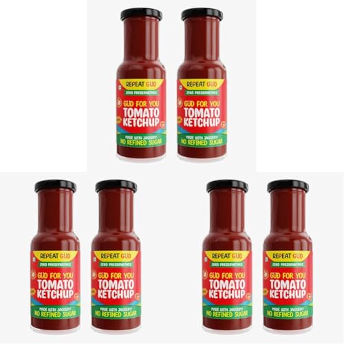 Image of REPEAT GUD Healthy Tomato Ketchup For Kids | No Refined Sugar, Made With Jaggery | 100% Natural Ingredients | No Chemical | No Preservatives | No MSG | No GMO | No Cornstarch | 100 % Vegetarian | 225 gm (Pack of 6)