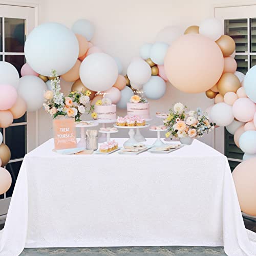 SoarDream White Sequin Tablecloth 90"x156" Wedding Glitter Table Cloth