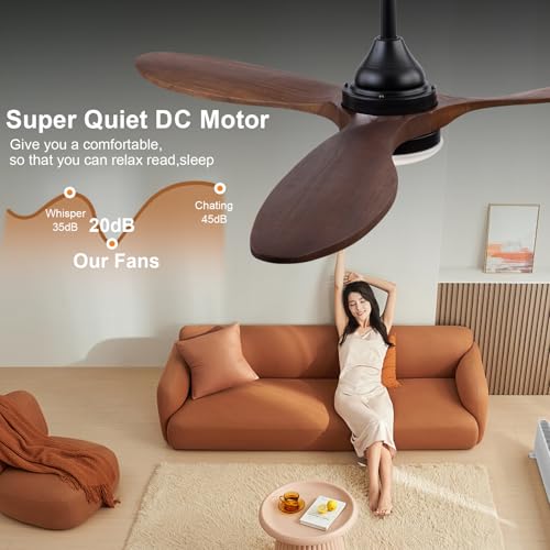 Image of Dimmable 52 Inch Outdoor Ceiling Fan with Light and Remote, 6 Speed DC Motor, Wood Ceiling Fans with Lights Black 3 Blade Outdoor Ceiling Fans for Patios, Indoor Ceiling Fan for Modern Living Room
