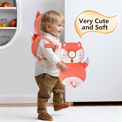 Image of Baby Head Back Protector Backpack Toddler Safety Protector Cushion Pad Soft, Adjustable and Lightweight Design for Safe Walking and Crawling Toddlers Girls and Boys(Fox)