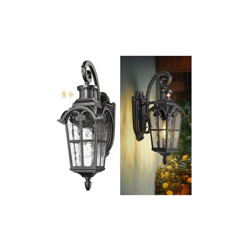 Emliviar Motion Sensor Outdoor Wall Light, Porch Wall Lamp with Water Glass, 18.7' Waterproof...