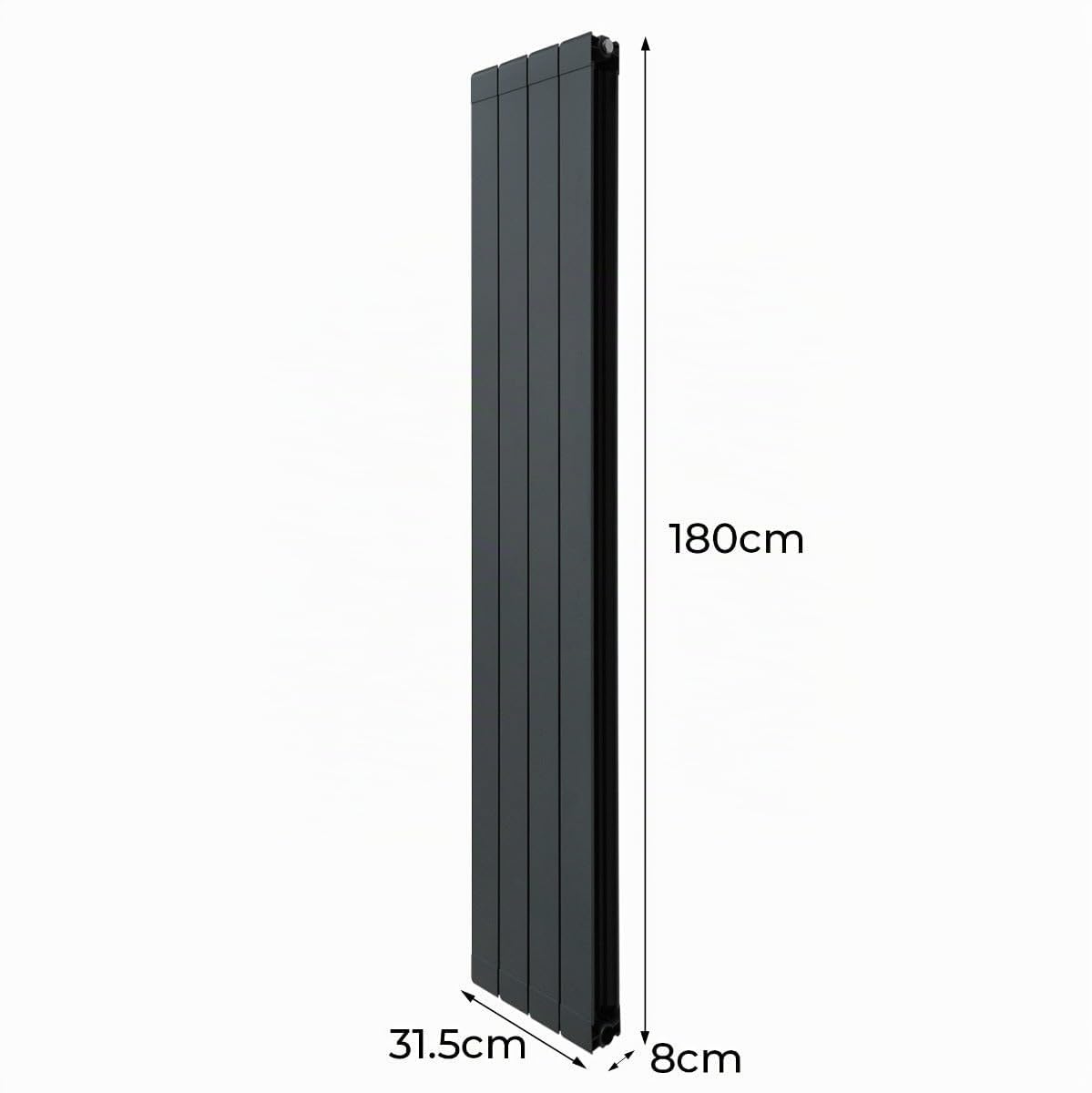 Radiateur en Aluminium 1800 x 315mm & Robinet Thermostatique Chromé, Chauffage Moderne Vertical Plat Alu Gris Anthracite Mat, Cuisine Salon Salle de Bain [Brosse, Attaches Murales & Supports INCLUS]