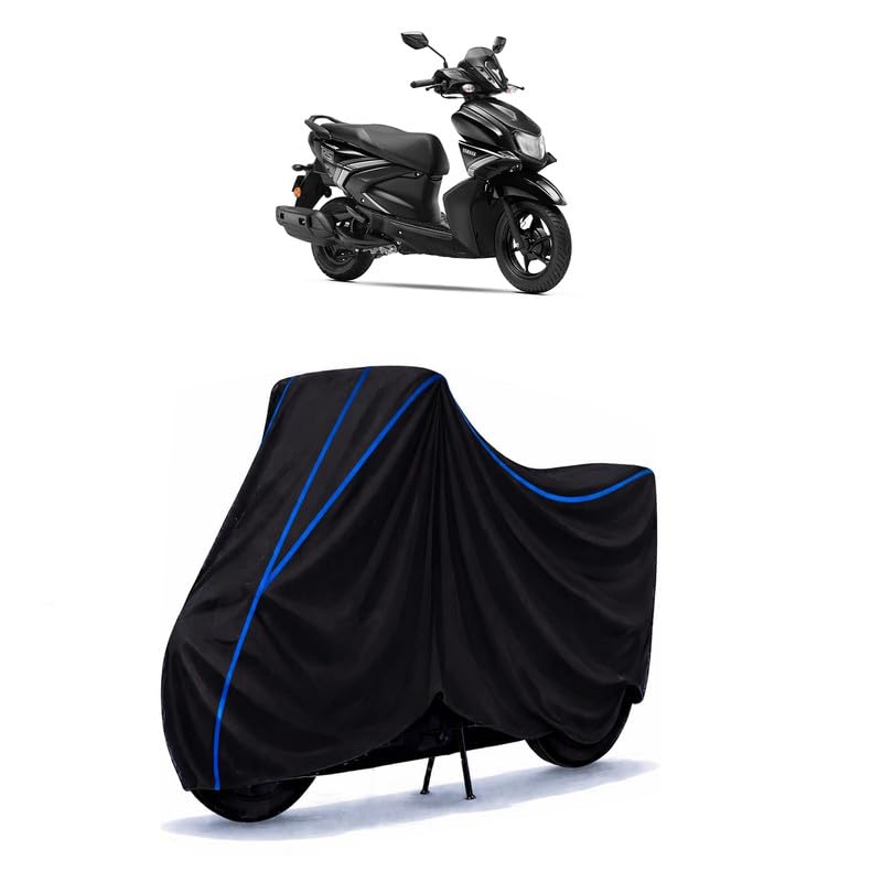 Image of Scooty Cover Water Resistant for Ray ZR 125 Disc | Universal Scooter & Bike Cover | Heavy Duty UV Dust, Rain & Scratch Protection | Elastic Fit All Weather Indoor Outdoor | Black with Blue Piping