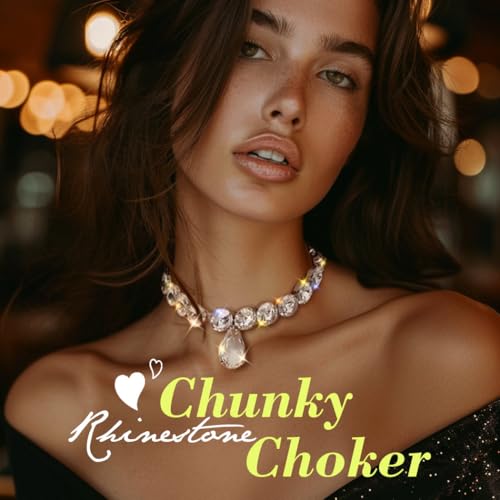 ACEDRE Rhinestone Choker Necklace Large Crystal Pendant Necklaces Silver Diamond Neck Chain Party Prom Pageants Fashion Chokers Jewelry for Women3