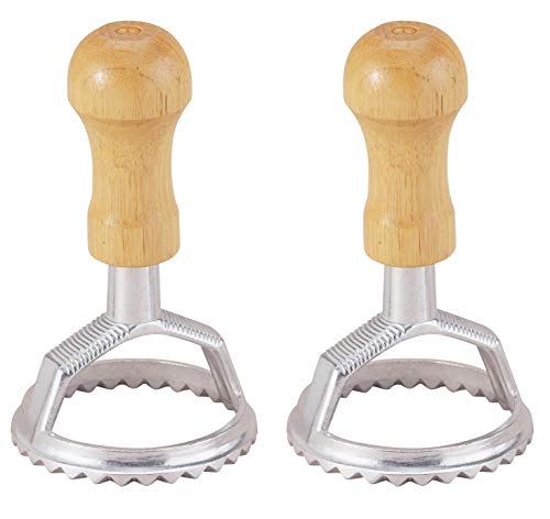 Fante&rsquo;s Ravioli Maker Stamps With Wooden Handles, Fluted Round Shape, For Homemade Pasta, Cookies, Everyday Meals, And Holidays, Set Of 2, 2.5-Inch