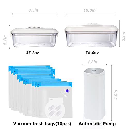 Domsanistor 17Pcs Vacuum Seal Containers Vacuum Sealer Machine Starter Set For Food Savers,Automatic Pump,2 Vacuum Food Storage Container 1100Ml/2200Ml,10Pcs Sous Vide Bags,4 Sealing Clips #TOP4
