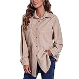 Casual Fashion Damen FrüHling Und Herbst Revers Einfarbig Kord Mittellanges Hemd NäHen Drop Schultern Langarm Lose DüNne Mantel Jacke Damen