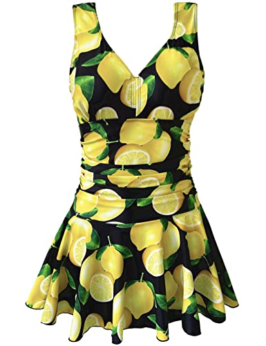 Aontus Ladies Female Swimming Suits Wardrobe Women's Plus Size Swimsuits For Women Tummy Control One Piece(Lemon, 22-24) #TOP1